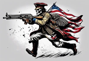 revolutionary war skull faced
 sodier running with a machine gun "liberty or death" tattoo idea
