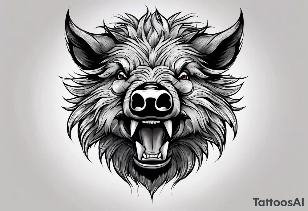 angry boar front tattoo idea