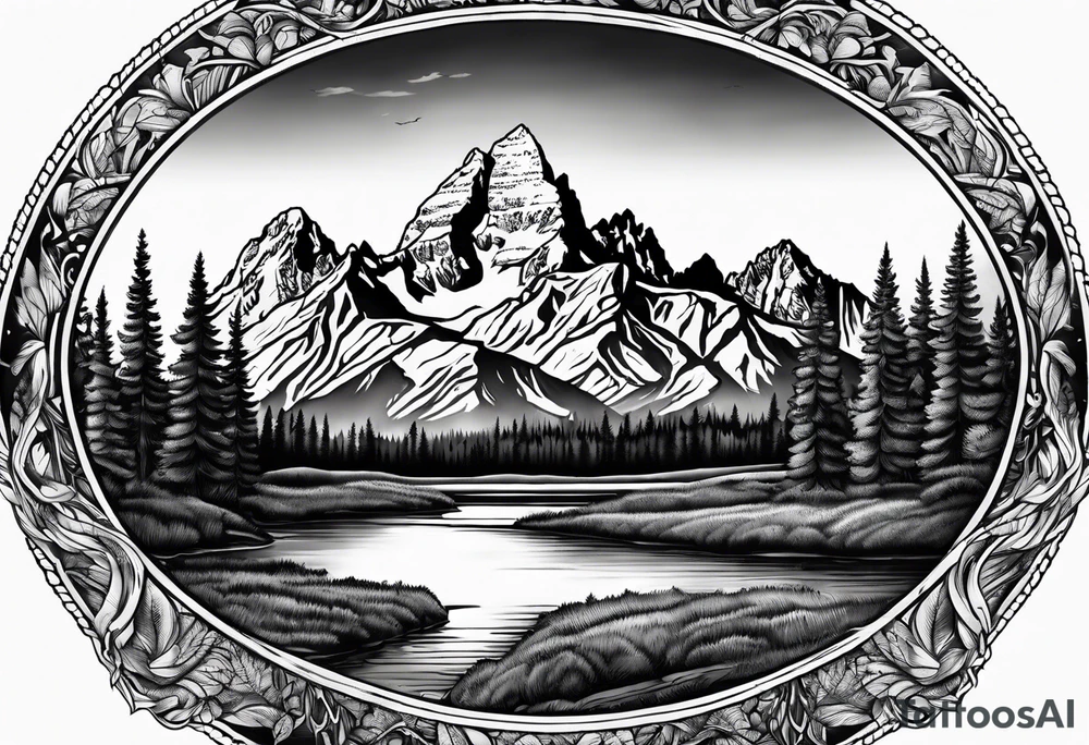 Half sleeve of Teton mountain range with trees lining the bottom of tattoo tattoo idea