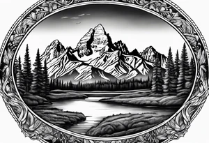 Half sleeve of Teton mountain range with trees lining the bottom of tattoo tattoo idea