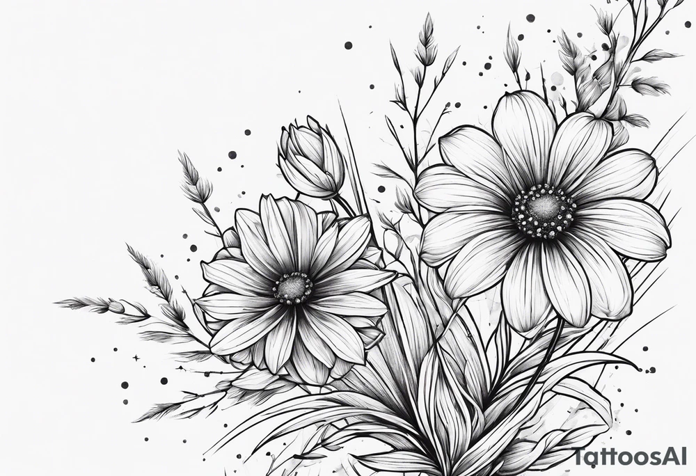 Stars dust flowers grass tattoo idea