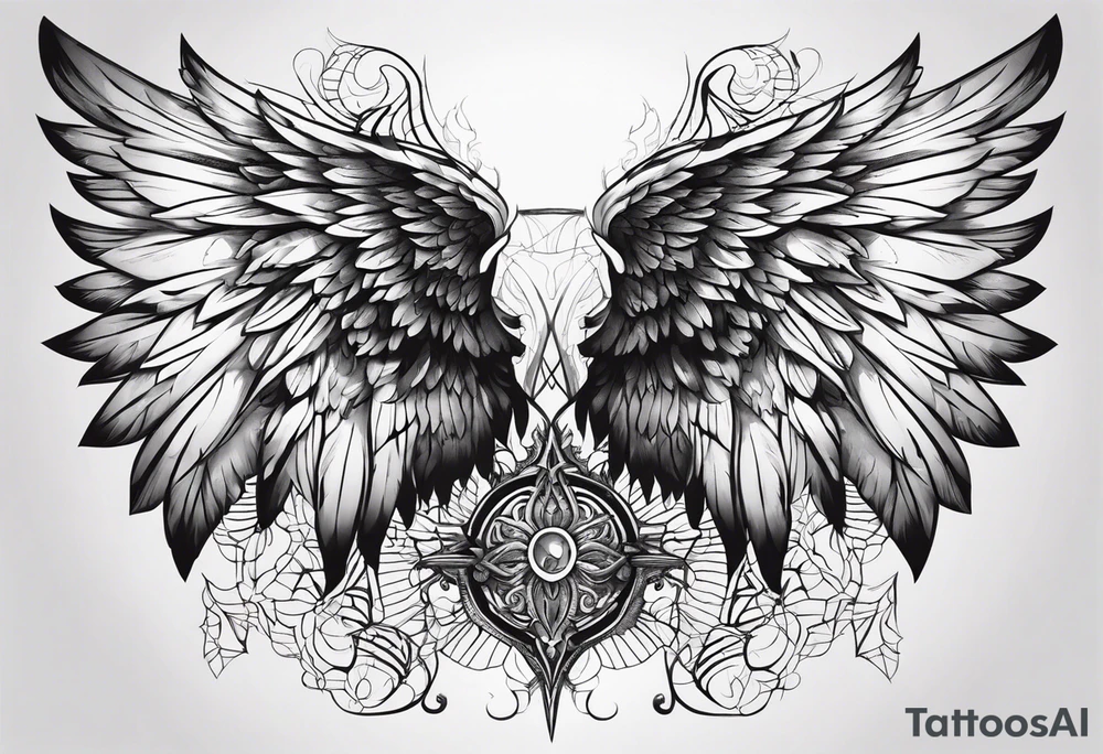half angel half death wings open tattoo idea
