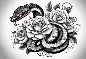 Cobra pintada de preto com rosas brancas nela mesma tattoo idea