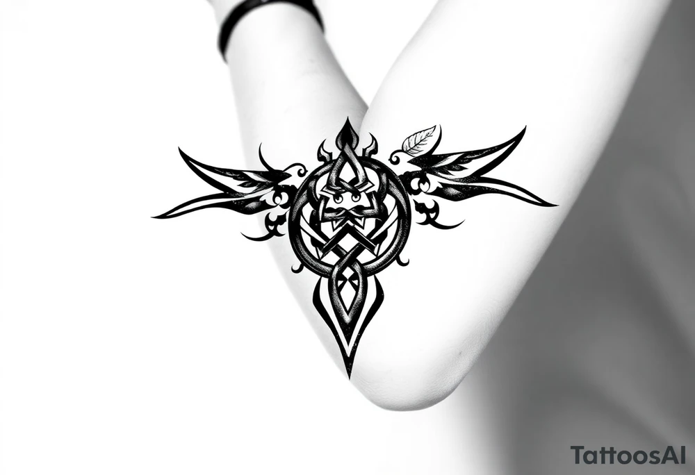 Arm band tattoo of Celtic knot infused with nature tattoo idea
