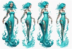 a tall woman made of water with turquoise hair tattoo idea