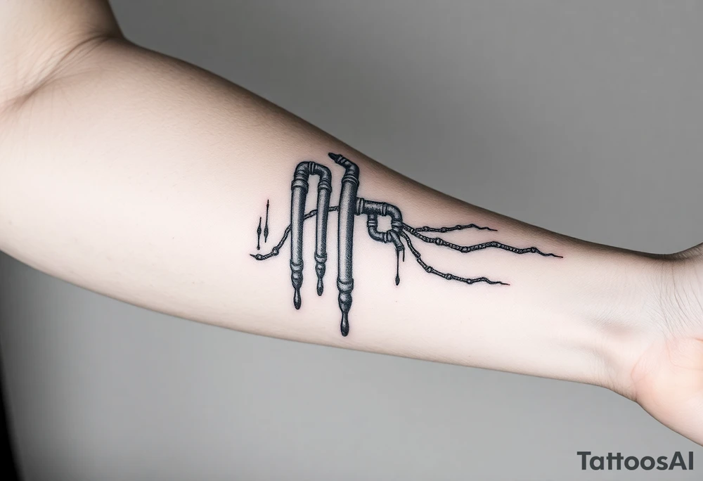 vertical System of thin pipes that transitions gradually from the end into thick, widespread 
veins of forearm tattoo idea