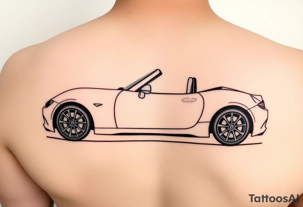minimalist side view of a 2017 mazda mx-5 RF top up no wheels tattoo idea
