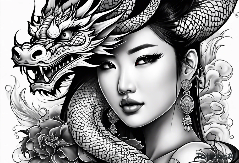 give me an asian gangster style tattoo with a dragon for my back tattoo idea