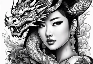 give me an asian gangster style tattoo with a dragon for my back tattoo idea