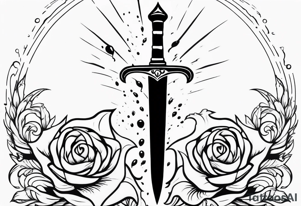 Feminine magical dagger with a splash of water swirling around it no flowers tattoo idea