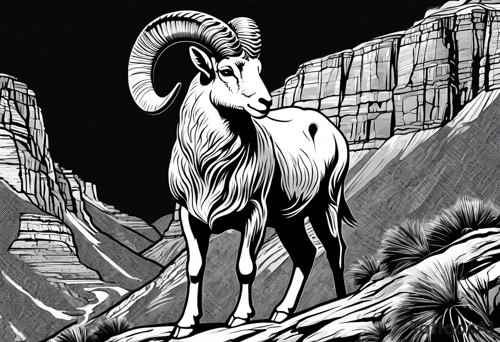 Bright angel trail with a big horn sheep tattoo idea