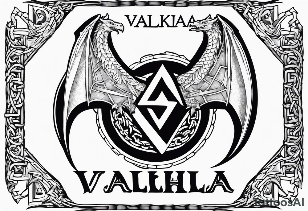 Valhalla sword shield dragon axe Valknut barbed wire chains fire tattoo idea Valhalla sword shield dragon axe Valknut barbed wire chains fire tattoo idea