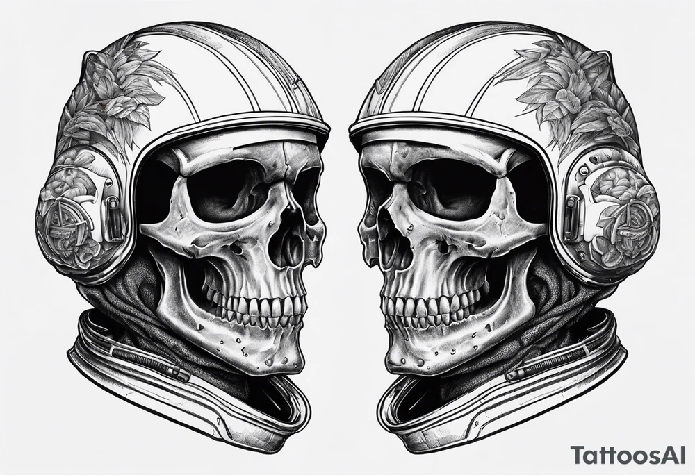 Skull under a split in half astronaut helmet tattoo idea