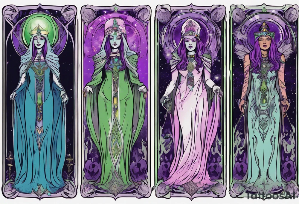 high priestess tarot card purple green blue pink tattoo idea