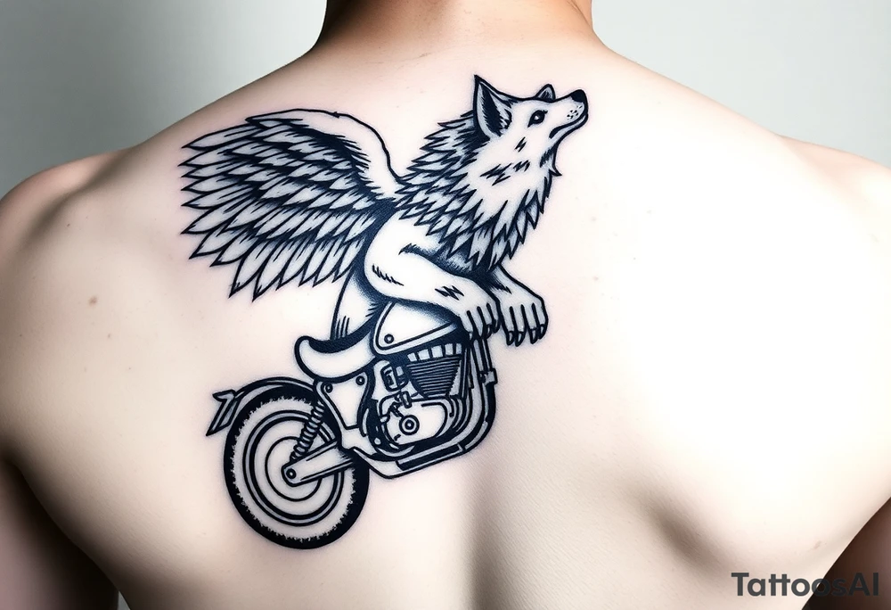 guardian angel wolf on a motorcycle tattoo idea