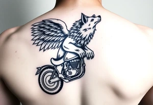 guardian angel wolf on a motorcycle tattoo idea