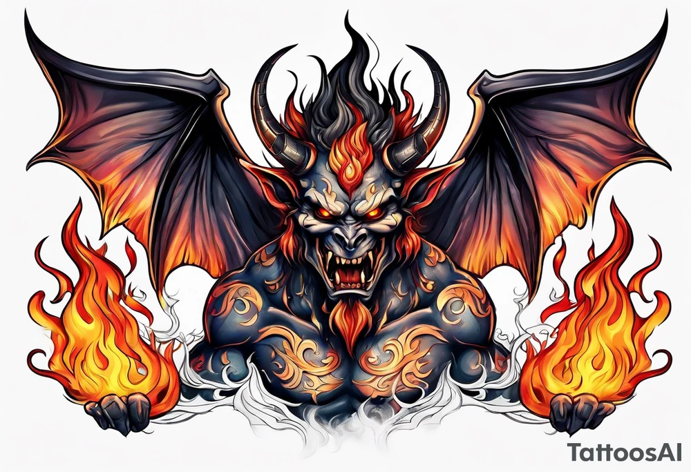 demon with flames tattoo idea