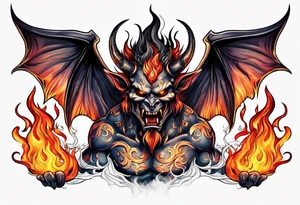 demon with flames tattoo idea