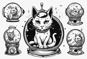 Space cat with a fish bowl on head tattoo idea