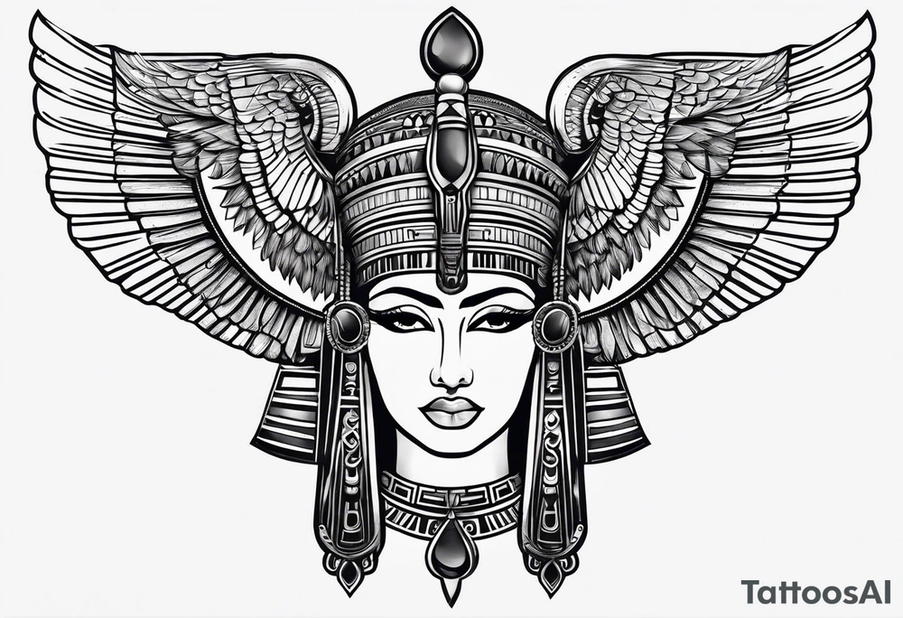 black and white Egyptian goddess Isis tattoo idea