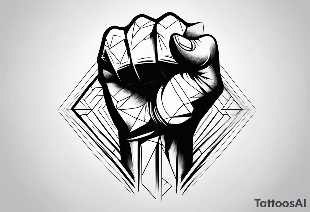 A clenched fist on the back using negative space techniques tattoo idea