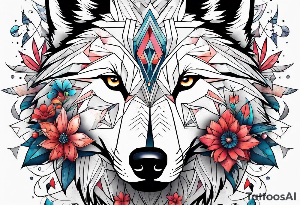 Constellation, animal wolf snow , géométric , flower tattoo idea