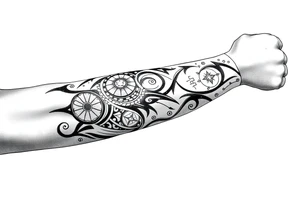 Sicilian Forearm tribal sleeve with patterns and symbols tattoo idea