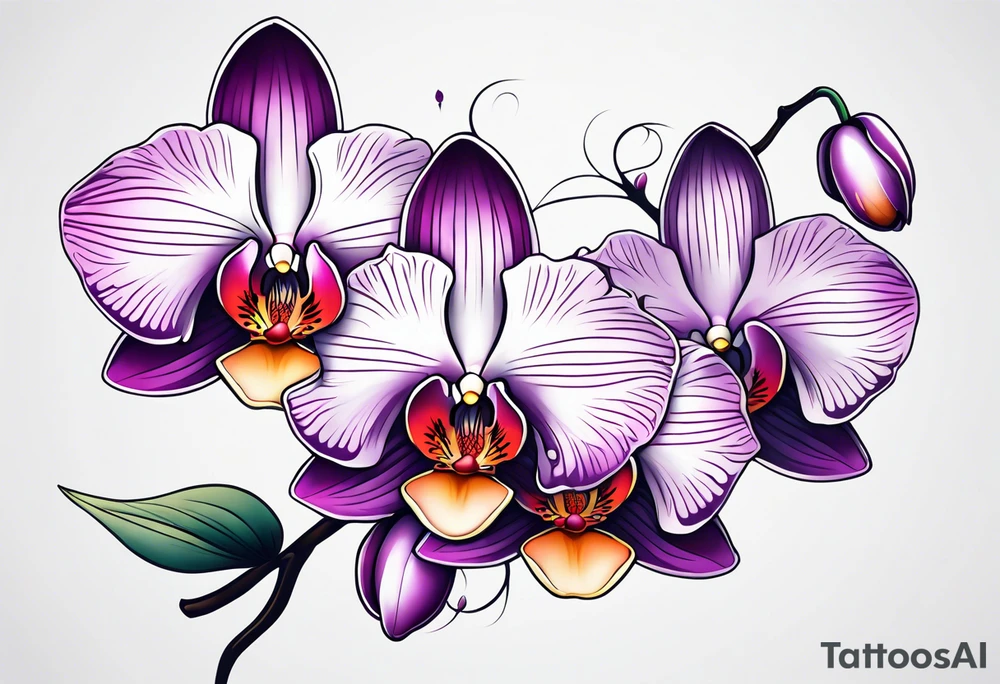 vertical minimal design with 
orchids tattoo idea