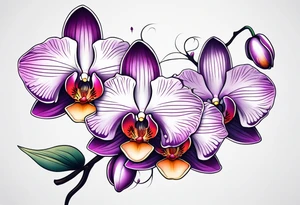 vertical minimal design with 
orchids tattoo idea