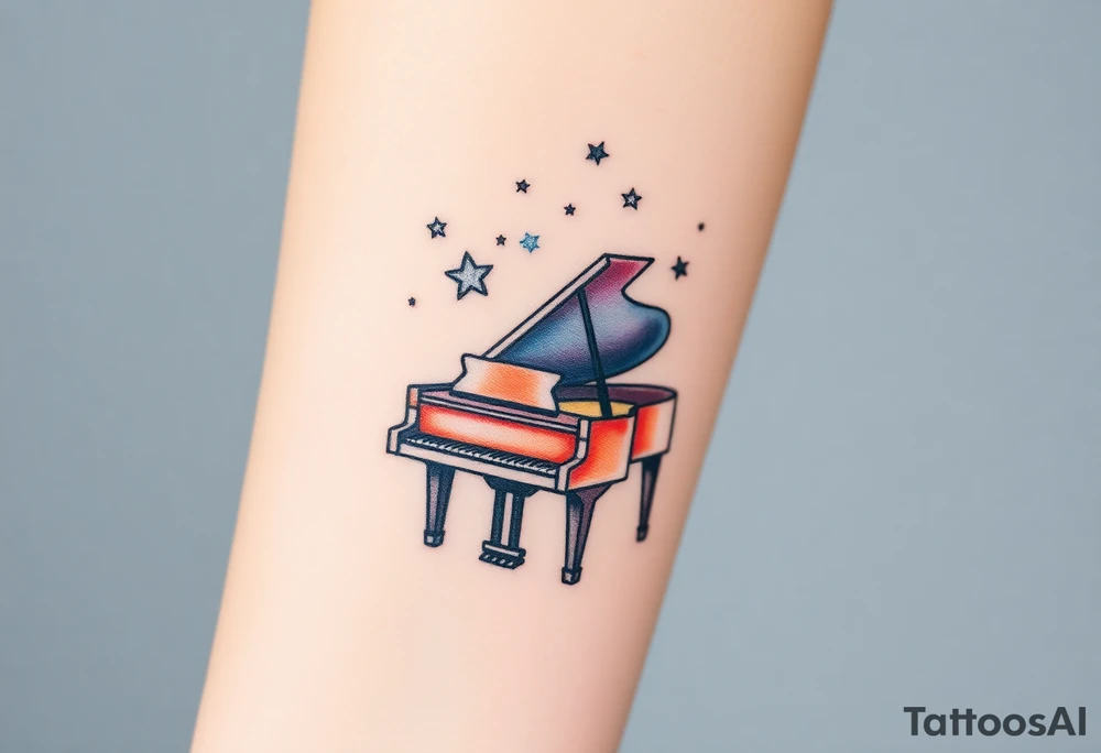 Grand piano under stars tattoo idea