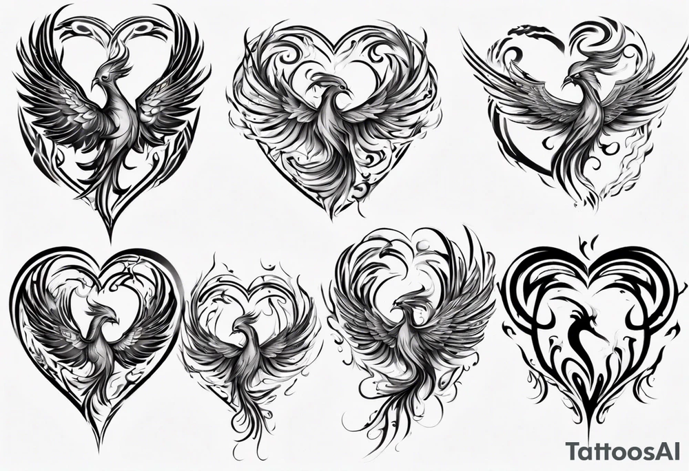 Phoenix in heart swril tattoo idea