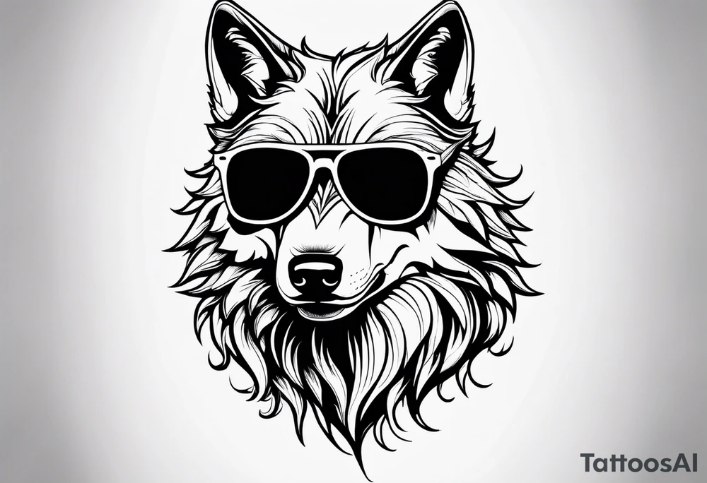 Badass wolf wearing sunglasses tattoo idea