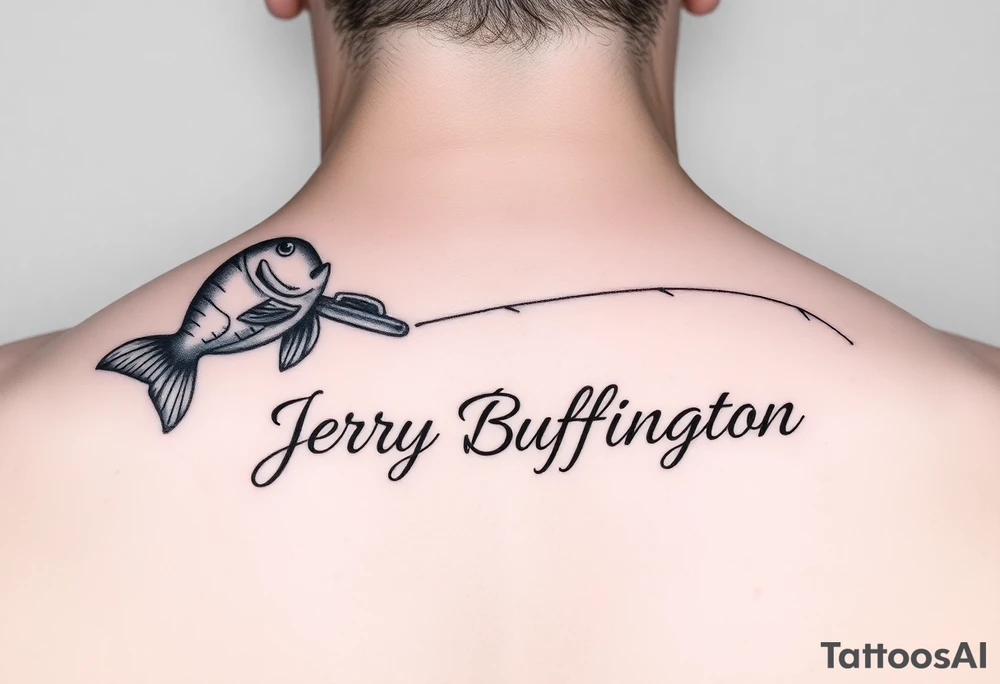 Memorial of Jerry Buffington
 fishing with name in fishing line tattoo idea