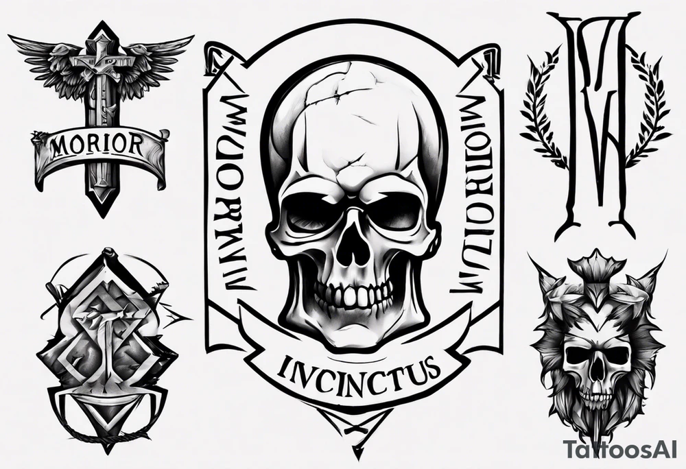 roman font saying "morior invictus" tattoo idea