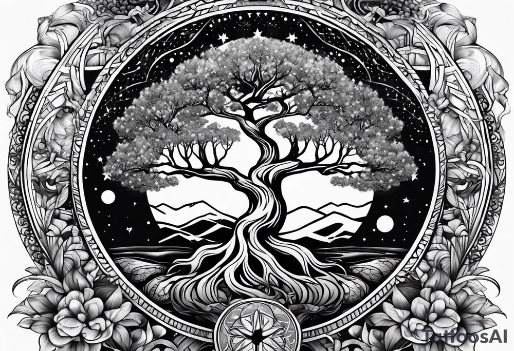 cosmic yggdrasil tattoo idea