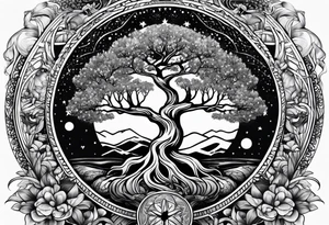 cosmic yggdrasil tattoo idea