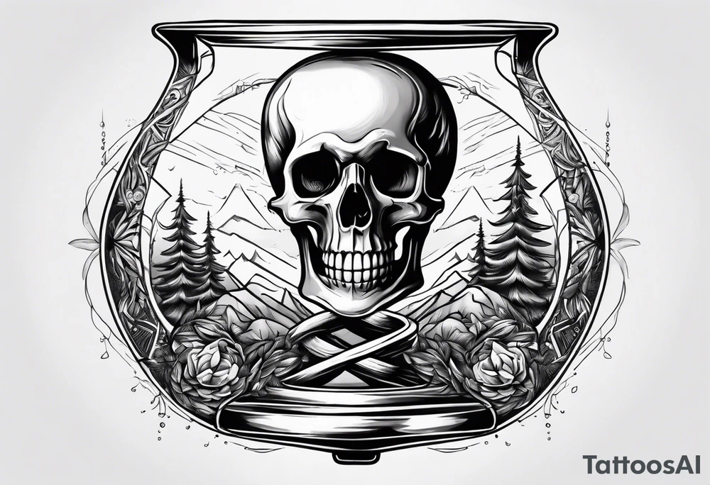 Hour glass with a skeleton hand on top tattoo idea