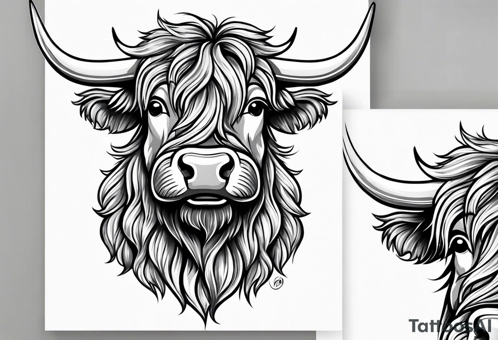 highland cow smiling standing tattoo idea
