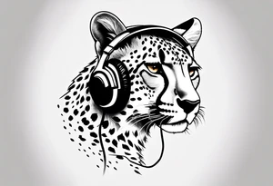 A minimalist tattoo of a cheetah head wearing headphones, showcasing your interest in music and the beauty of cheetahs tattoo idea