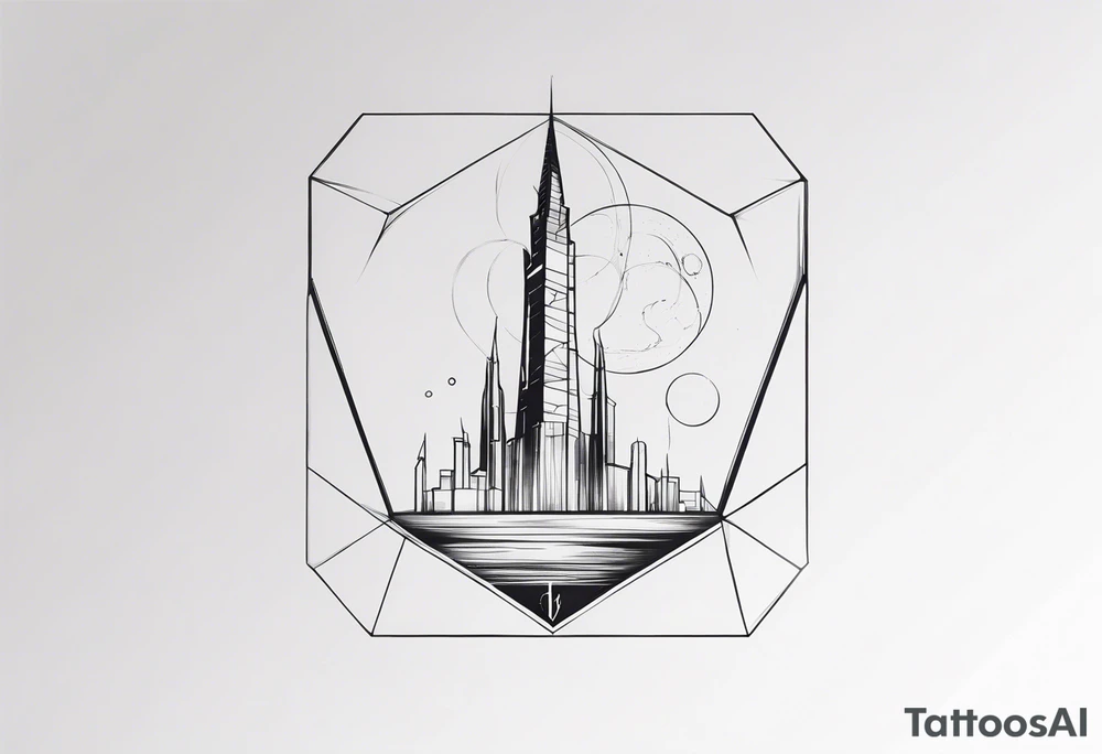 Tesseract in shape of dark tower tattoo idea