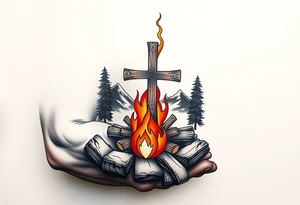 Campfire with cross include the great outdoors and night sky make sure cross doesn't look like it is on fire tattoo idea