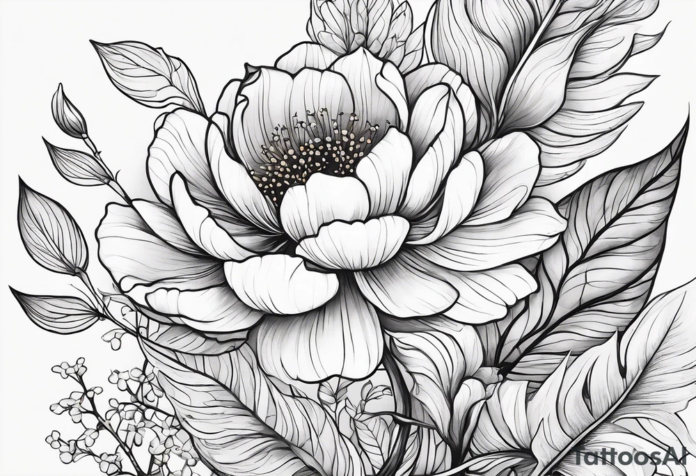 “Generate a subtle botanical tattoo with soft, flowing lines, showcasing tiny flowers and leaves arranged in a delicate pattern tattoo idea