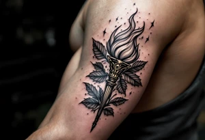 Leadership torch with a background of a lot of fig leaves tattoo idea