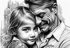 little girl with her dad and the word father tattoo idea
