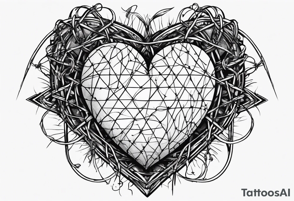 the words “i keep a close eye on this heart of mine” with barbed wire wrapped around it tattoo idea