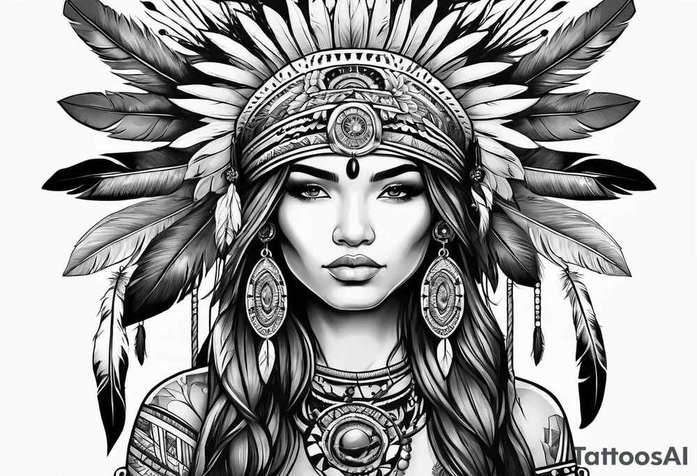 Native american girl, cancer, flowers, dream catcher, pacific island tattoo idea