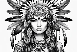 Native american girl, cancer, flowers, dream catcher, pacific island tattoo idea