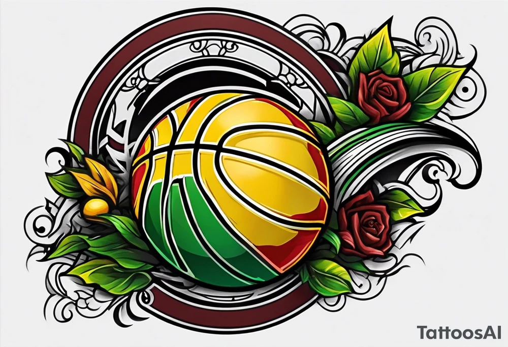 basketball number 24 with colors green, yellow, maroon and black tattoo idea