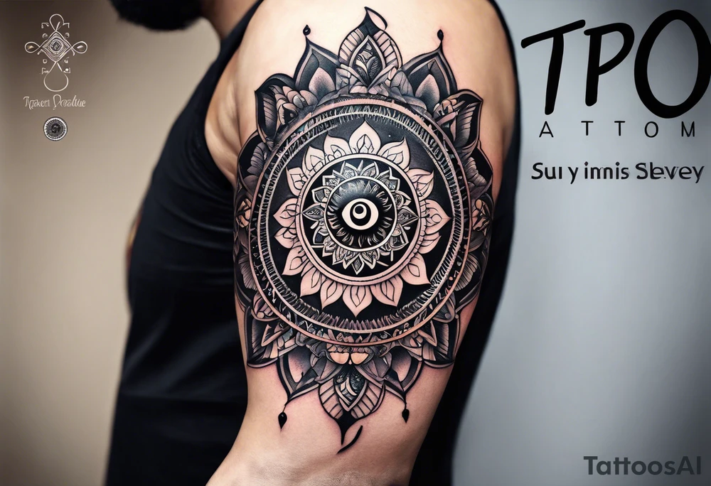 Spiritual mandala tattoo sleeve with 444, eye of Horus, tree of life and butterflies 10 inches tall tattoo idea