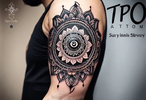 Spiritual mandala tattoo sleeve with 444, eye of Horus, tree of life and butterflies 10 inches tall tattoo idea